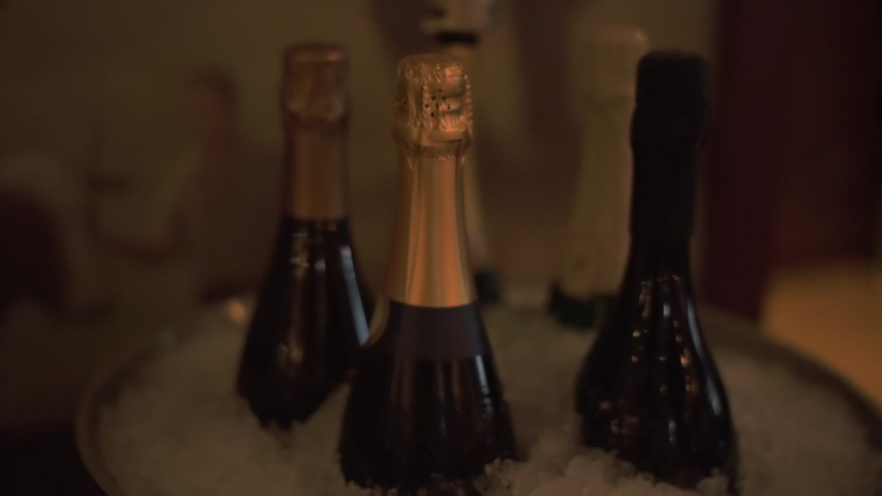 A few wine bottles in a cooler.