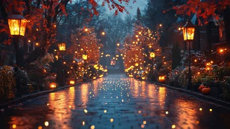 autumn street with lights