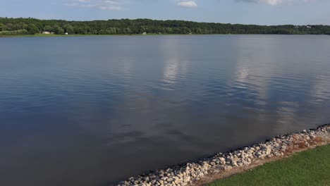 a drone drop down shot of the mississippi looking south east near leclaire iowa