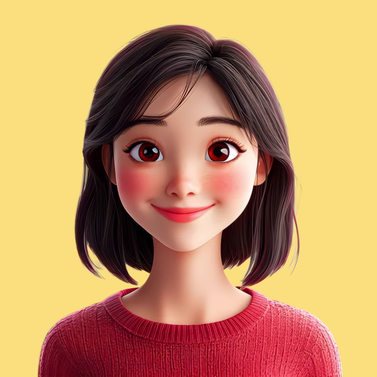 Smiling animated girl portrait animation isolated asset, transparent 4K video, alpha channel, ProRes
