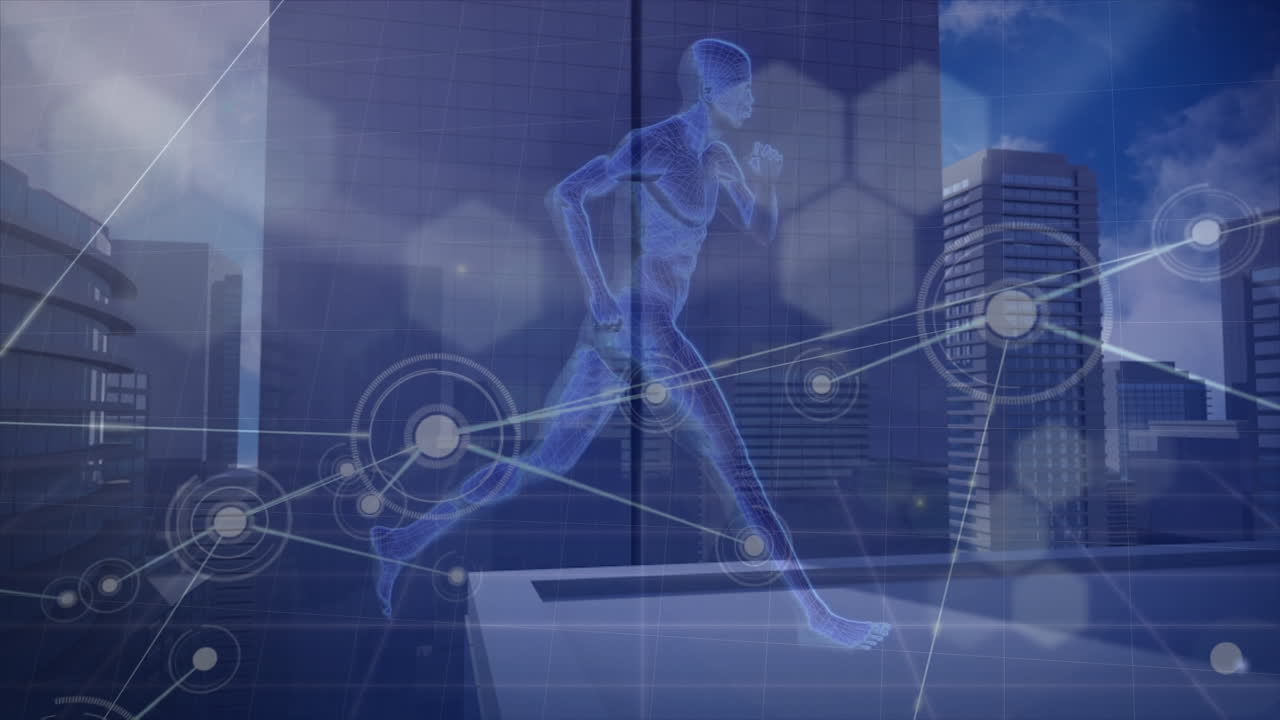 검은색 배경에 있는 dna 줄기 위의 연결 네트워크의 애니메이션과 데이터 처리