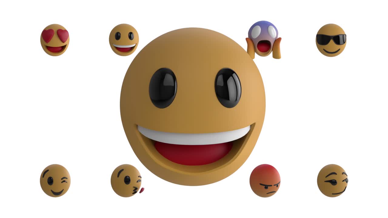 Emoji facciali in movimento su sfondo bianco