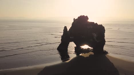 drone shots of hvitserkur rock in iceland