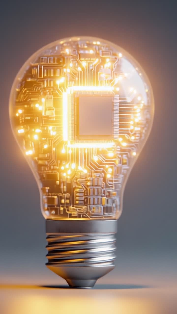 En Futuristisk LED-Lyspære som Kombinerer Teknologi og Innovasjon med Intrikate Kretsdesign Inne, og Belyser en Ny Æra av Smarte Belysningsløsninger