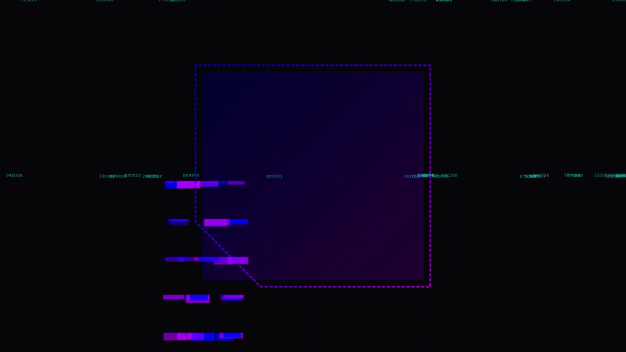 Digital Glitch Interface with Floating Data and Geometric Frame