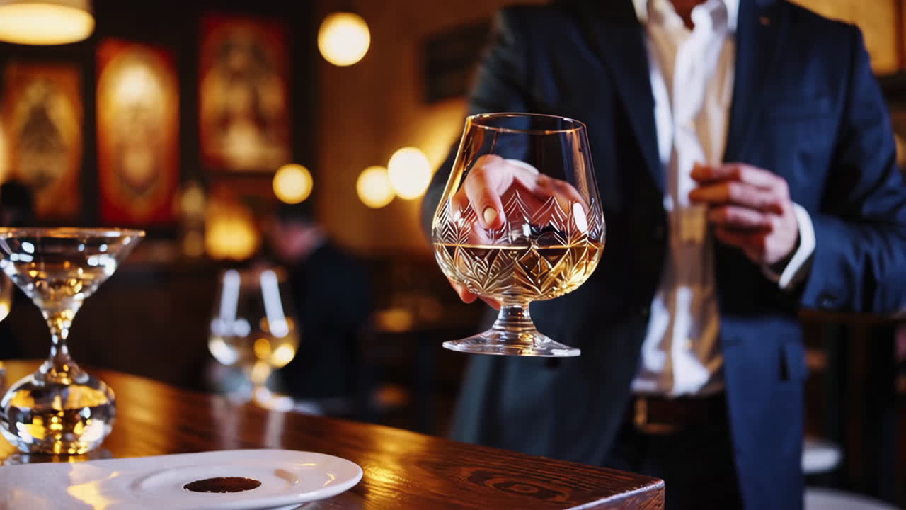 Man serving a drink in a classy restaurant
