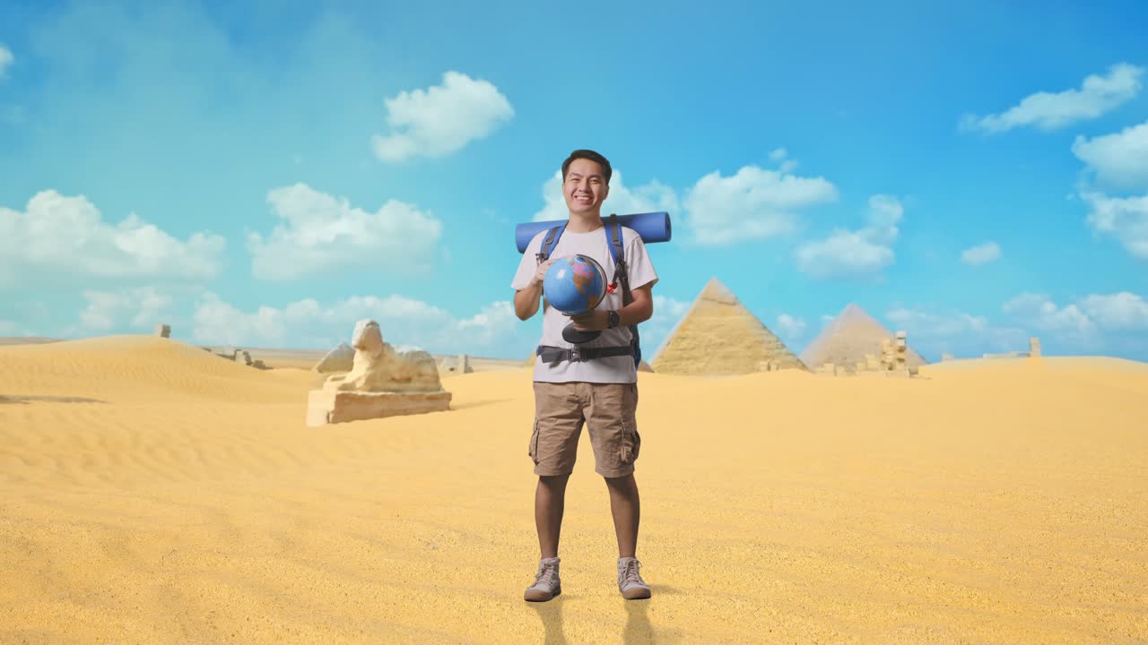 Traveler in the Desert with a Globe