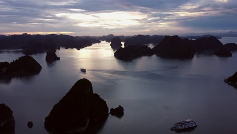 amazing silhouetted rock islands at dusk in ha