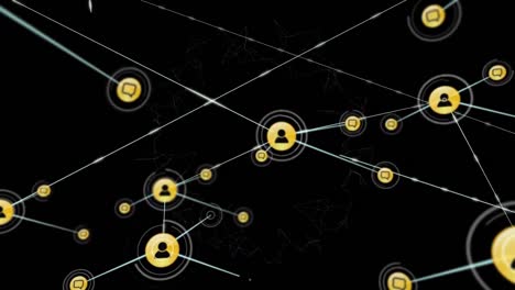 Animation-of-network-of-connections-with-icons-over-black-background