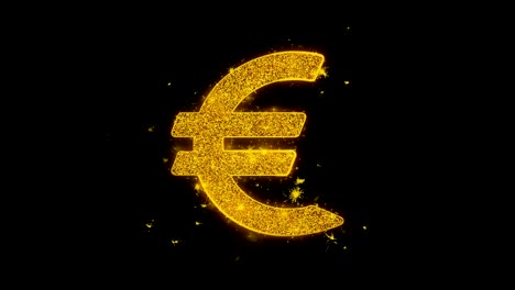 uro european currency icon sparks particles on black background.