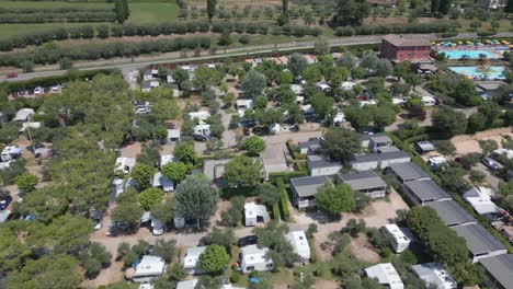 Aerial-Shot-of-Camping-Serenella-Near-Lake-Garda,-Italy