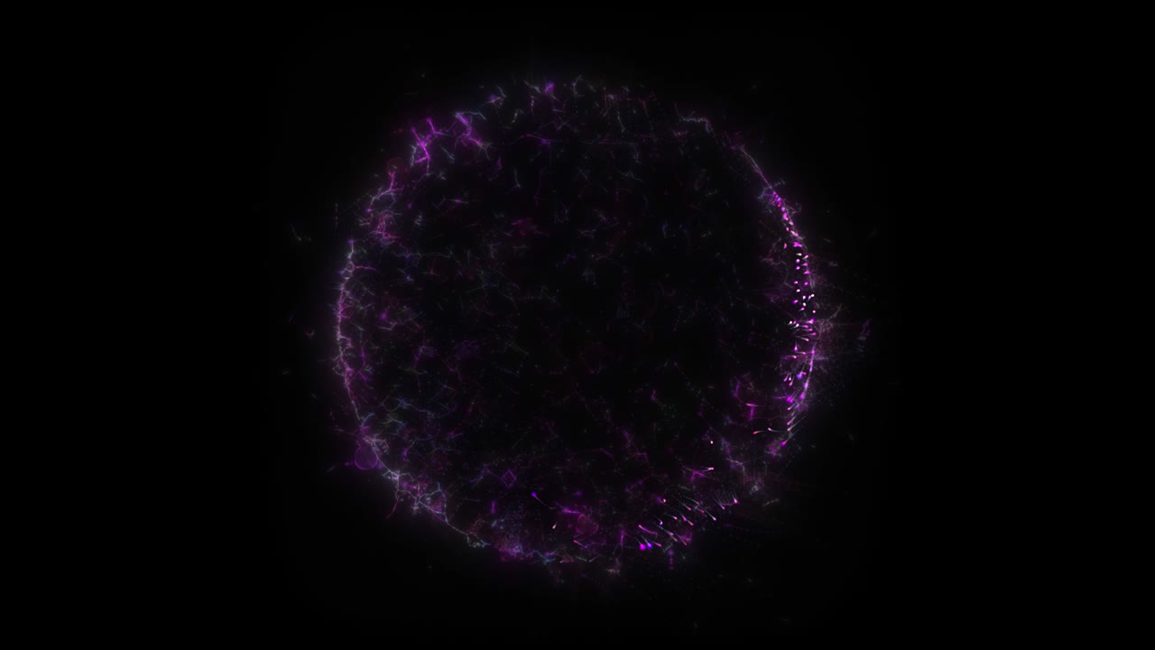 bucle sin costuras. animación de un portal de círculo púrpura, formado por partículas y ráfagas de energía, aislado en fondo negro con alpha luma matte vfx cg 4k. puerta espacial. constelaciones. galaxia.