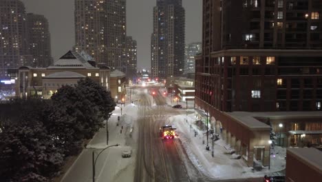 mississauga canada snow covered city at night, aerial north america modern skyline