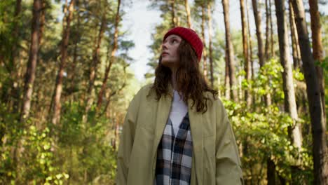 woman walking in a forest