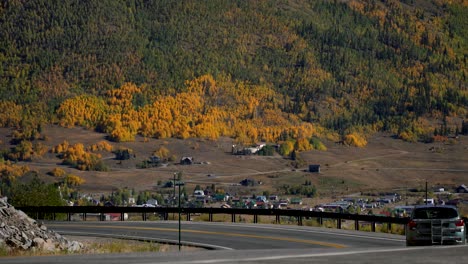 automobile travelling on the million dollar highway of san juan mountains of colorado