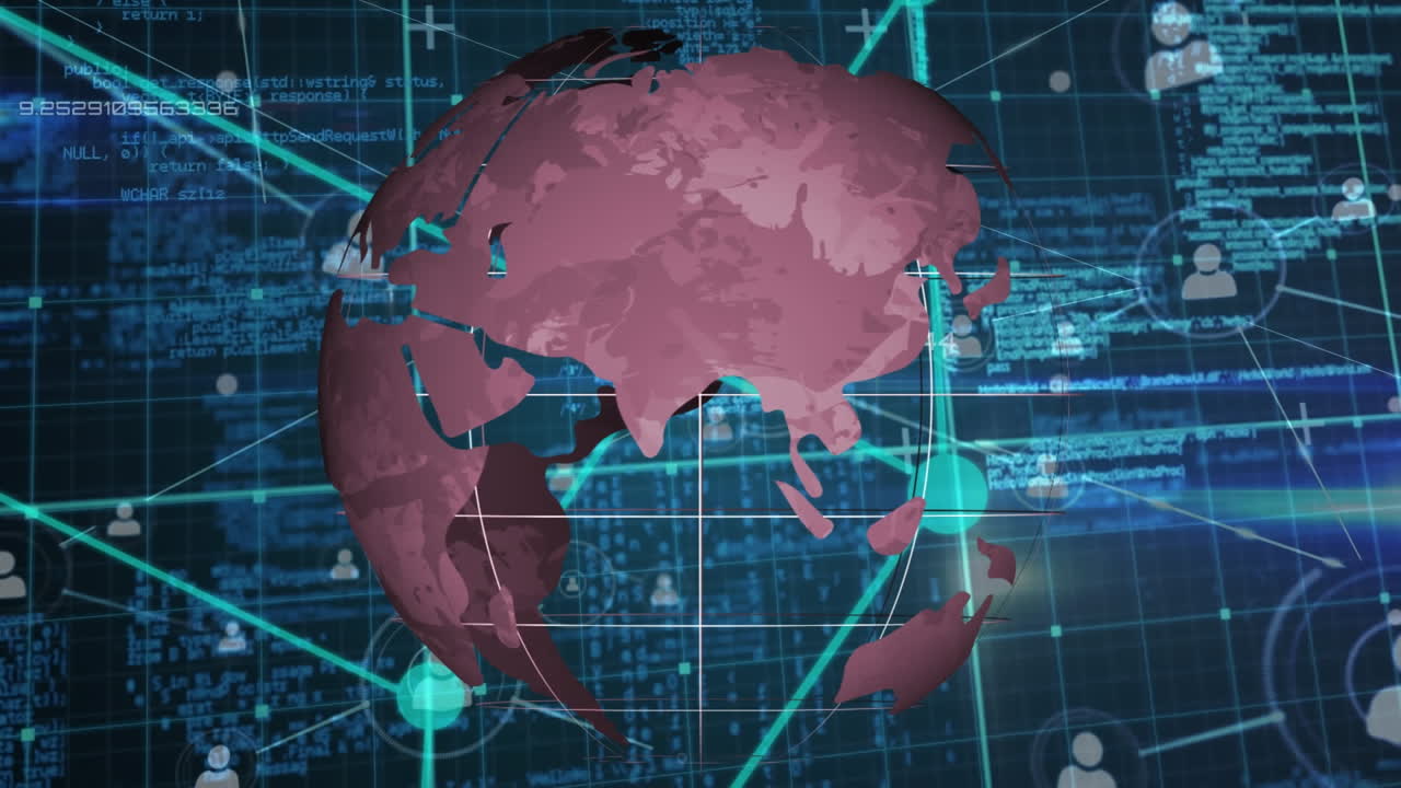 Animation of data processing over globe and connections