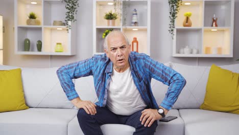 elderly man looking at camera in amazement.