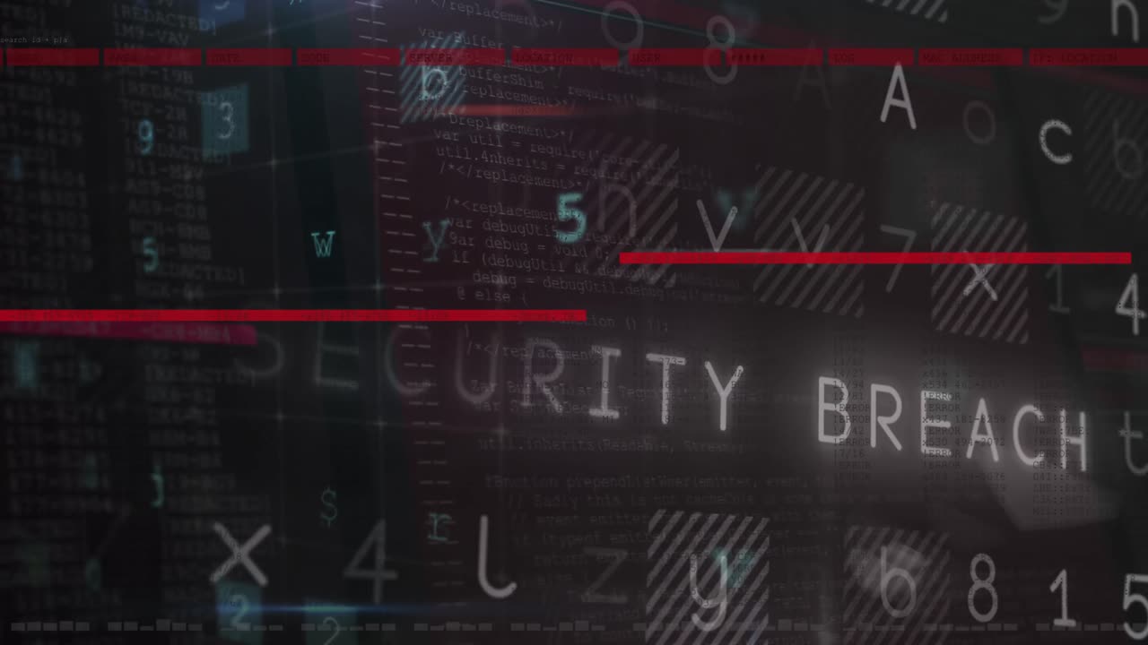 animación de advertencia de ataque cibernético y procesamiento de datos sobre fondo negro