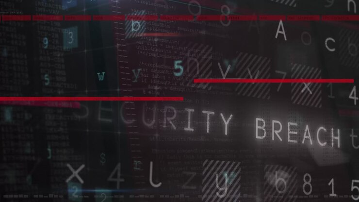 Animation of cyber attack warning and data processing on black background