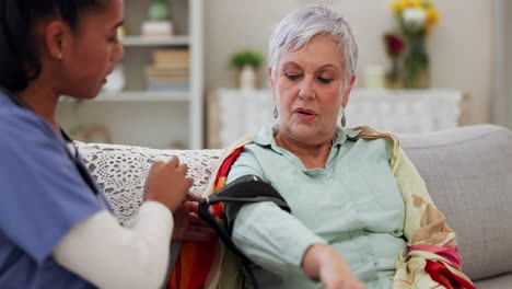 Blood-pressure,-nurse-and-medical-with-old-woman