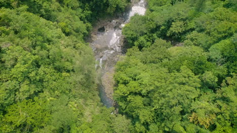 Toma-Aérea-Superior-De-Un-Río-Tropical-En-Medio-Del-Bosque