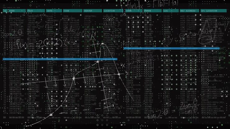 Digital UI showing hidden columns, teal and blue highlights, floating green squares, flat design