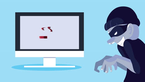 usando el hacker animado del crimen cibernético de escritorio