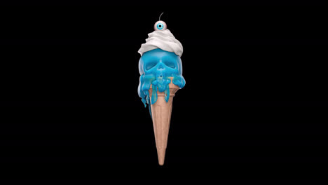 melting blue ice cream cone with whipped cream and cherry