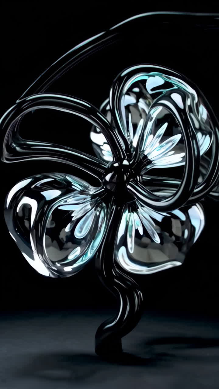 Abstract Metallic Reflective Sculpture on Dark Background