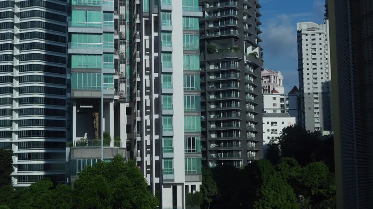 Paisagem urbana com edifícios modernos de vários andares