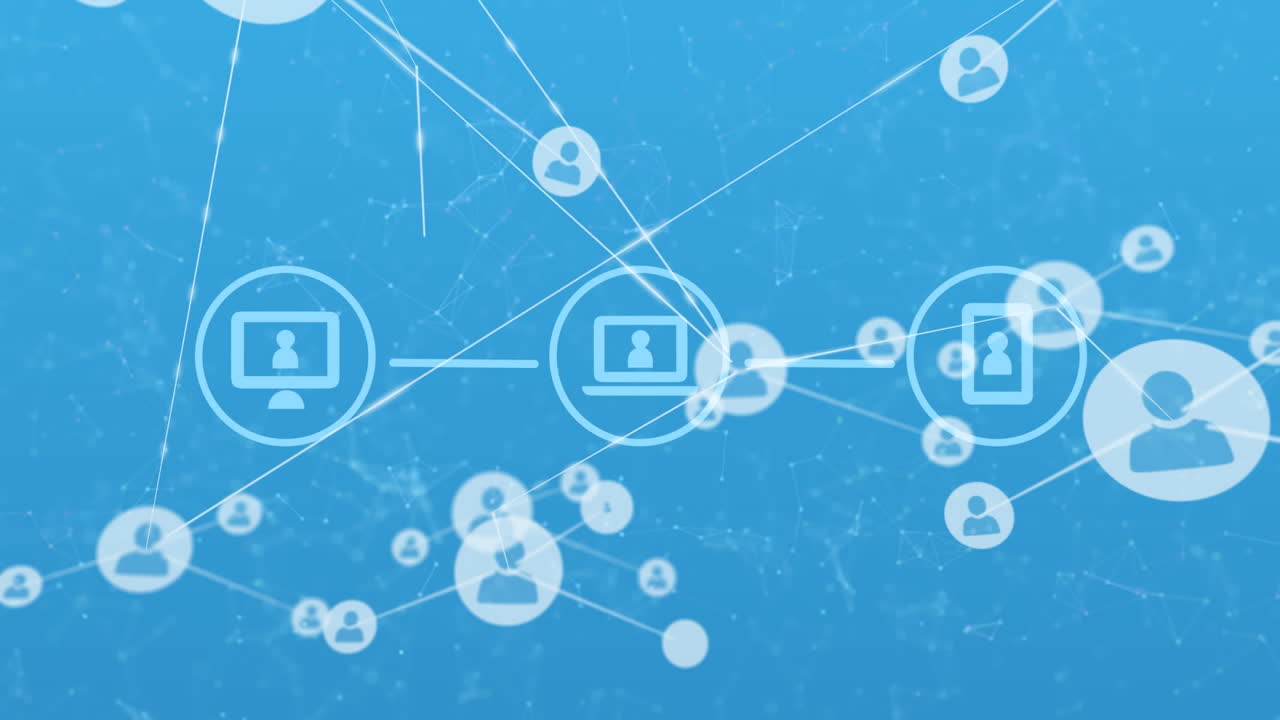 파란색 배경에 연결 네트워크의 애니메이션