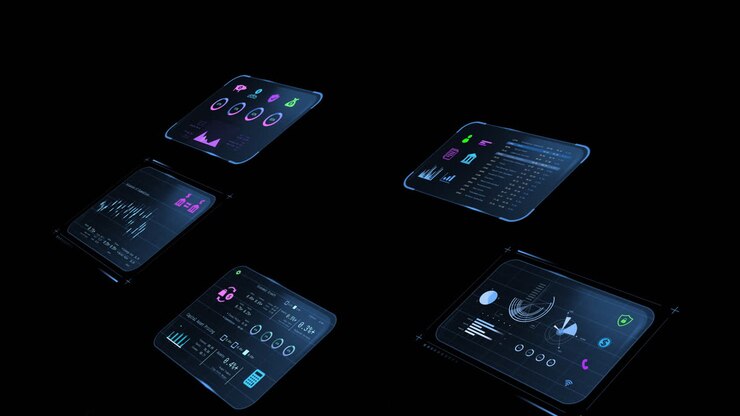 Animation of screens with banking data over black background