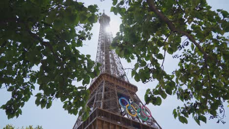 eiffel tower with olympic rings in paris