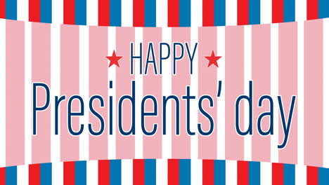 animation of happy presidents day text over stripes of american flag