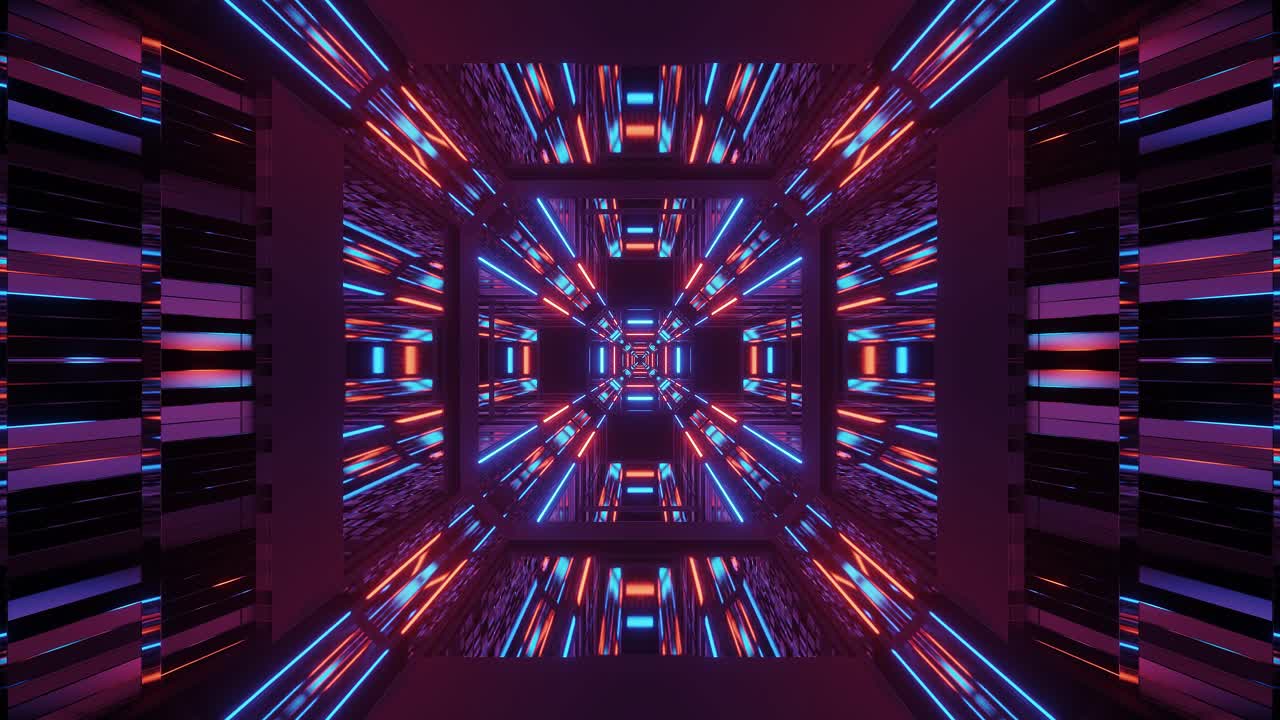 patrón de movimiento de túnel cuadrado con brillantes reflejos de luz de neón 3d