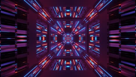 square tunnel motion pattern with bright neon glowing light reflections 3d