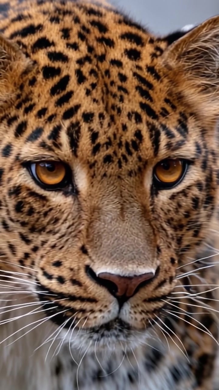 Görkemli bir leoparın belirgin beneklerini ve keskin bakışını sergileyen detaylı yakın çekim, doğanın güzelliğini her ayrıntısıyla yakalıyor.