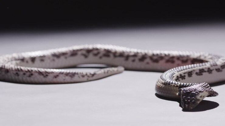 Spitting cobra slithers around on floor with dark background
