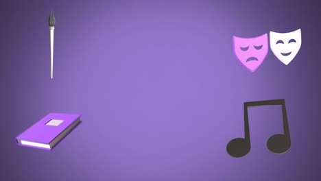 animación de iconos educativos con espacio de copia sobre fondo púrpura