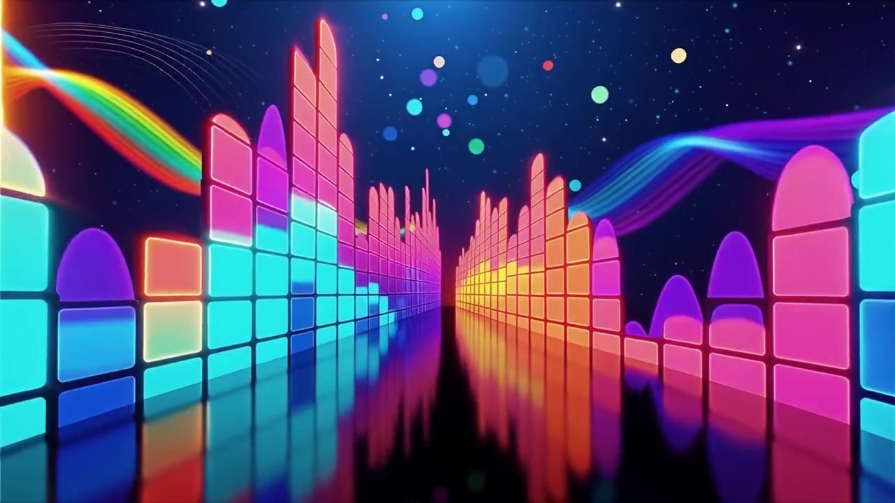 未来的なレインボーネオンの音楽イコライザービジュアライザー背景。