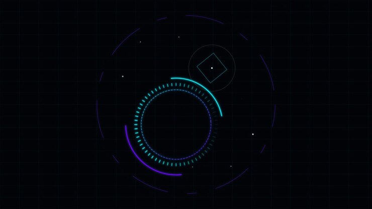 Abstract Digital HUD Interface with Rotating Geometric Elements