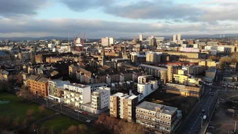 fly out shot showing glasgow city in scotland