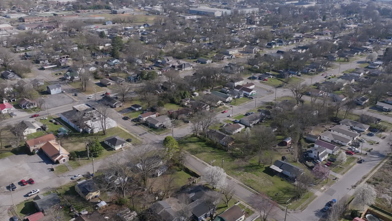 Aerial footage flying over house in the East Lake neighborhood in Chattanooga, TN.