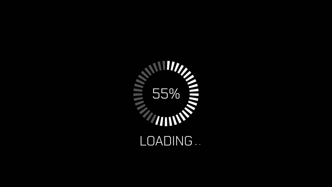 Digital Loading Progress Bar with Percentage on Black Screen