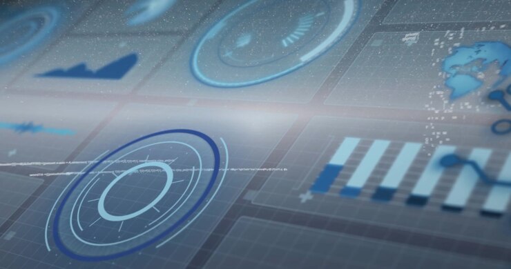 Digital Data Interface with HUD Elements and Graphs
