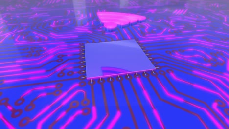 blue and pink rotating computer circuit board concept wi-fi loop 4k