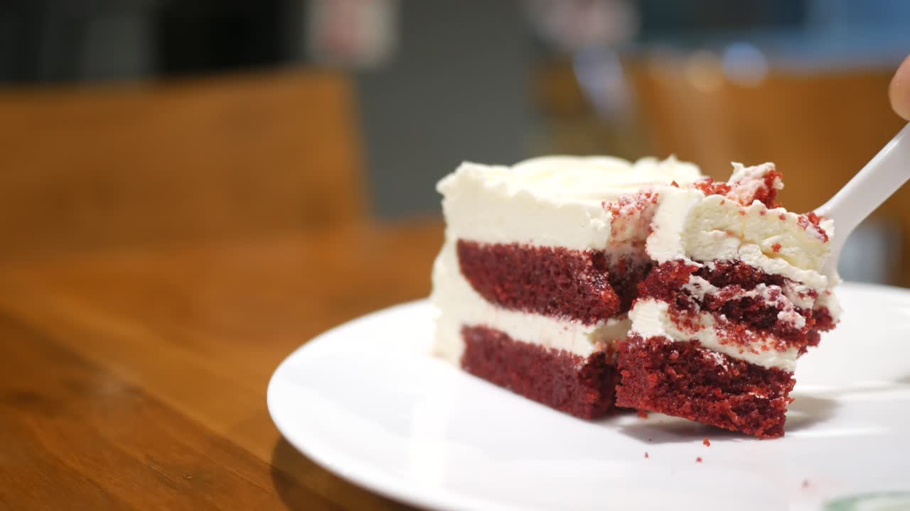 Red Velvet Cake Being Eaten