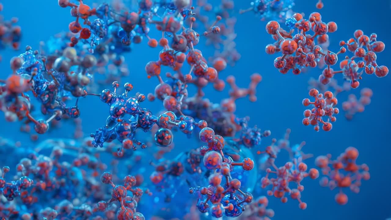 Starting simulation, camera panning around molecular cluster in CG 3D space showing branches