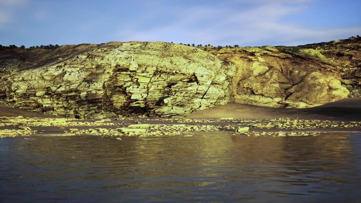 Sunlit waves and rocky beaches warm hues over shimmering coastal waters