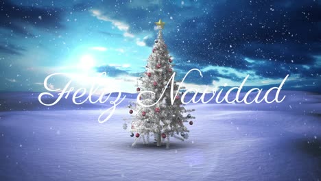 Animation-of-felix-navidad-christmas-greetings-over-christmas-tree